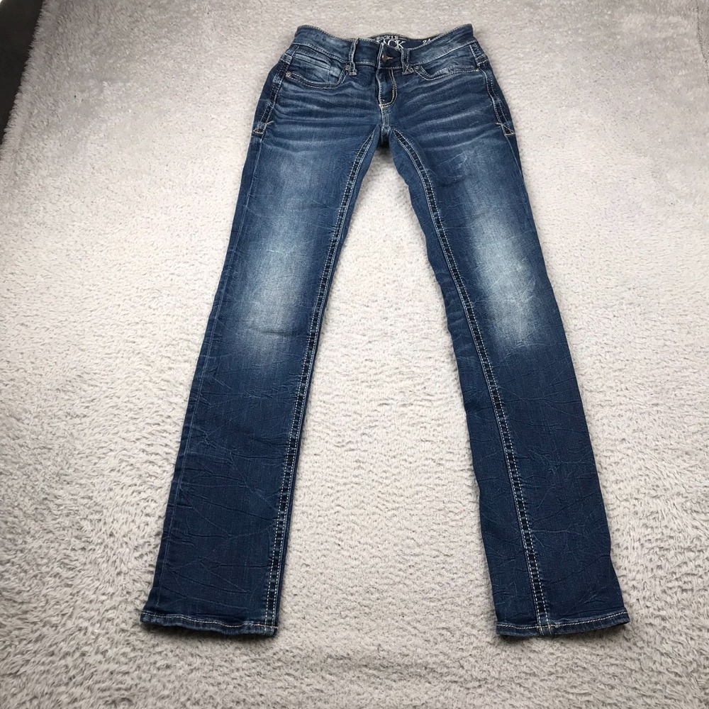 Buckle Black Jeans Womens 24‎ (27x31) Fit No 67 Straight Whiskers Stone Wash